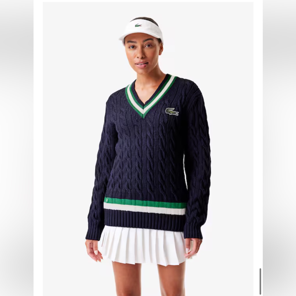 Lacoste - Unisex Striped Wool Cable Knit Sweater In Navy Blue